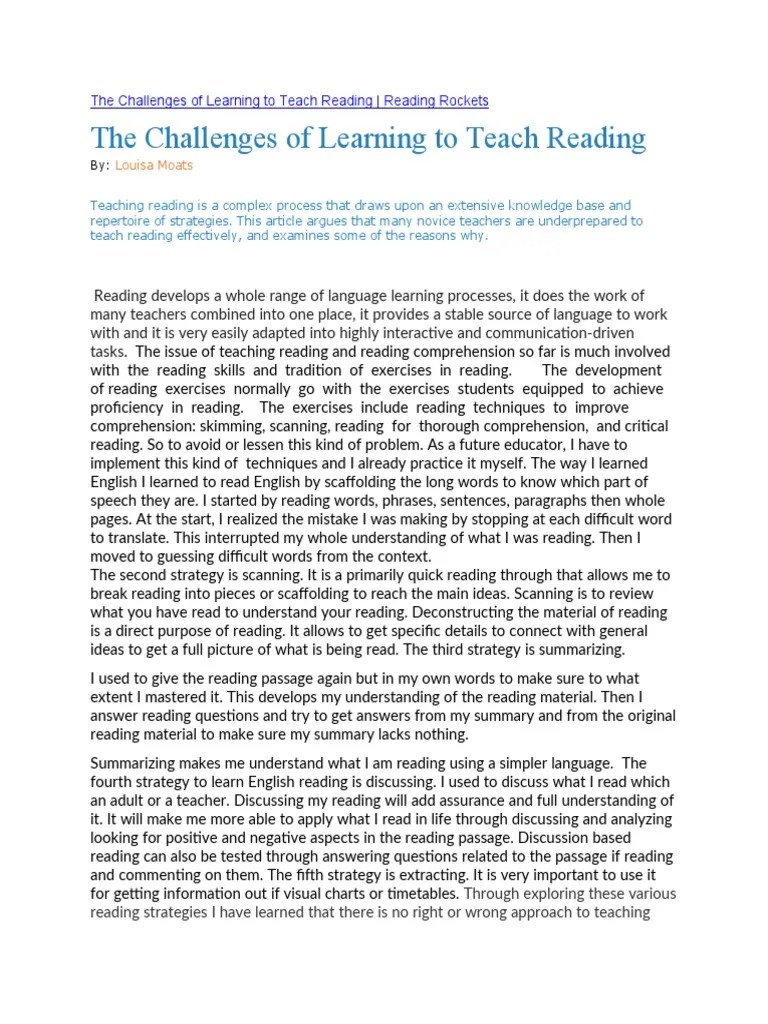 The Challenges Of Learning To Teach Reading | Download Free PDF | Reading Comprehension ...