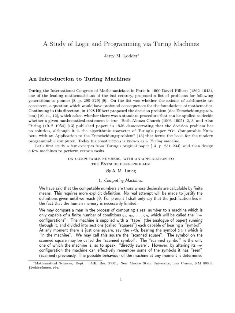 An Introduction To Turing Machines | PDF | Mathematical Logic ...