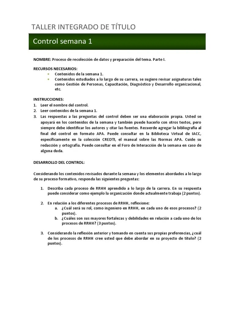 Control 1 Taller Seminario | PDF | Gestión De Recursos Humanos | Cognición