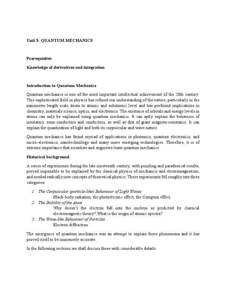 Quantum Mechanics Notes-Part 1 | PDF | Photoelectric Effect | Electromagnetic Radiation