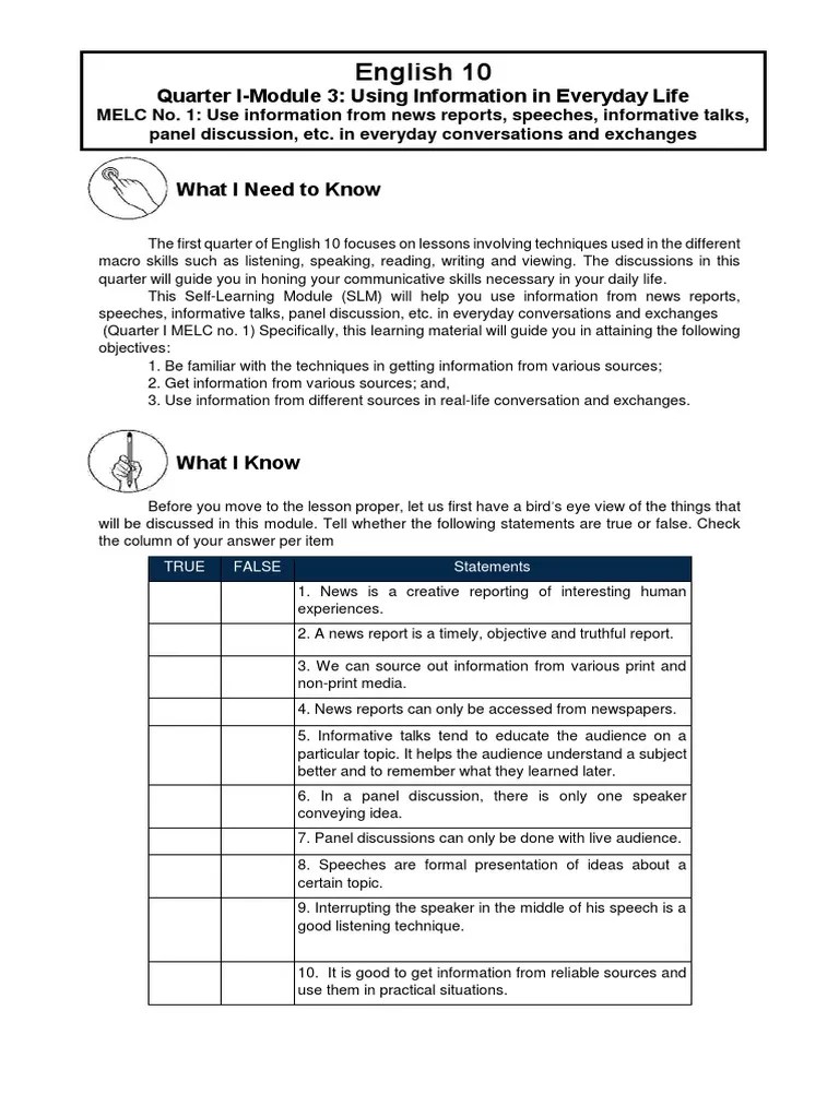 English 10 Q1 M3 Using Information In Everyday Life | PDF | News ...