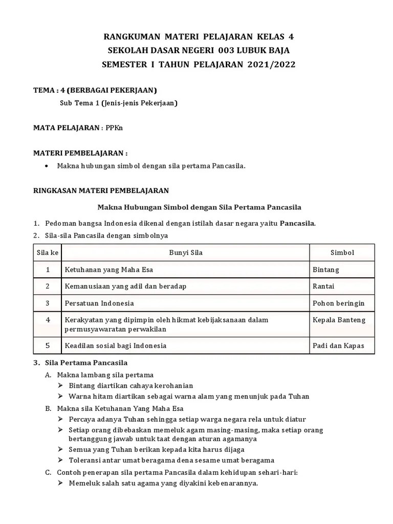 Rangkuman Materi PPKN Makna Hubungan Simbol Dengan Sila Pertama Pancasila | PDF
