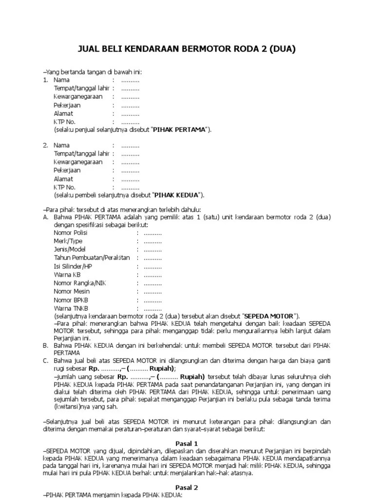 surat perjanjian jual beli sepeda motor. Contoh Surat Serah Terima Jual Beli Mobil