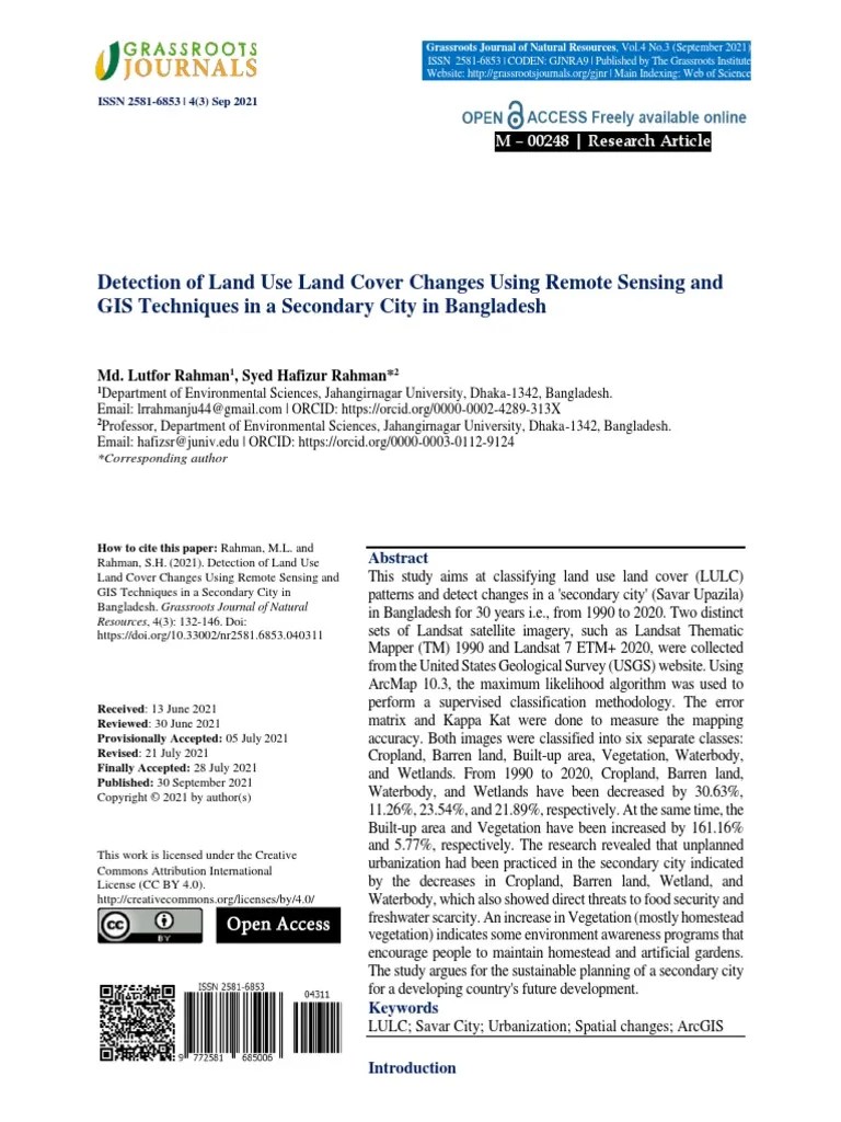 Detection Of Land Use Land Cover Changes Using Remote Sensing And GIS ...