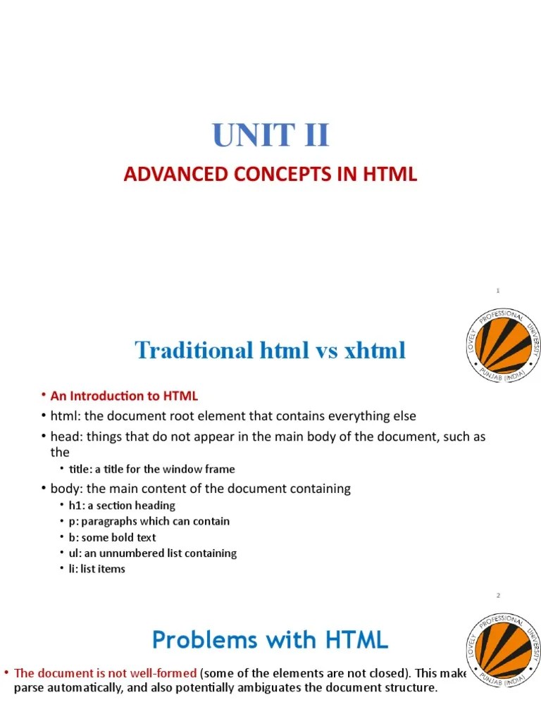 Advanced Concepts In HTML 1 | PDF | Html | Html Element