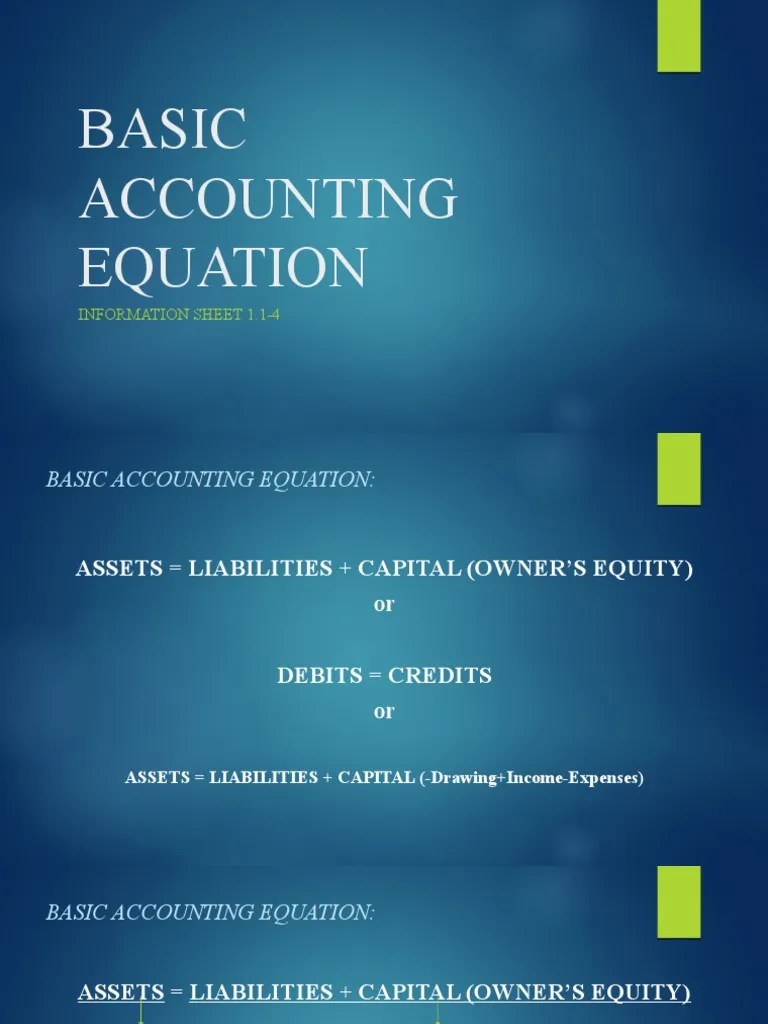 Basic Accounting Equation: Information Sheet 1.1-4 | PDF | Equity (Finance) | Money