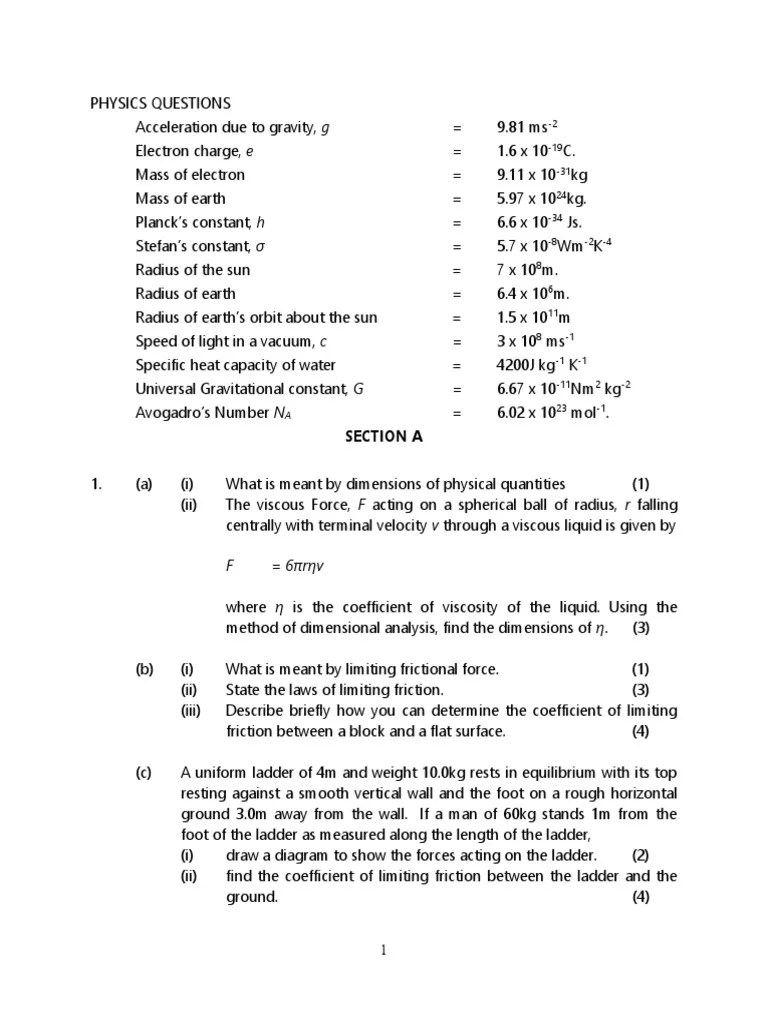 Physics Questions (A Level) | Download Free PDF | Force | Temperature