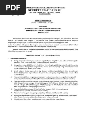 Pengumuman CPNS Kab Bojonegoro 2019 | PDF