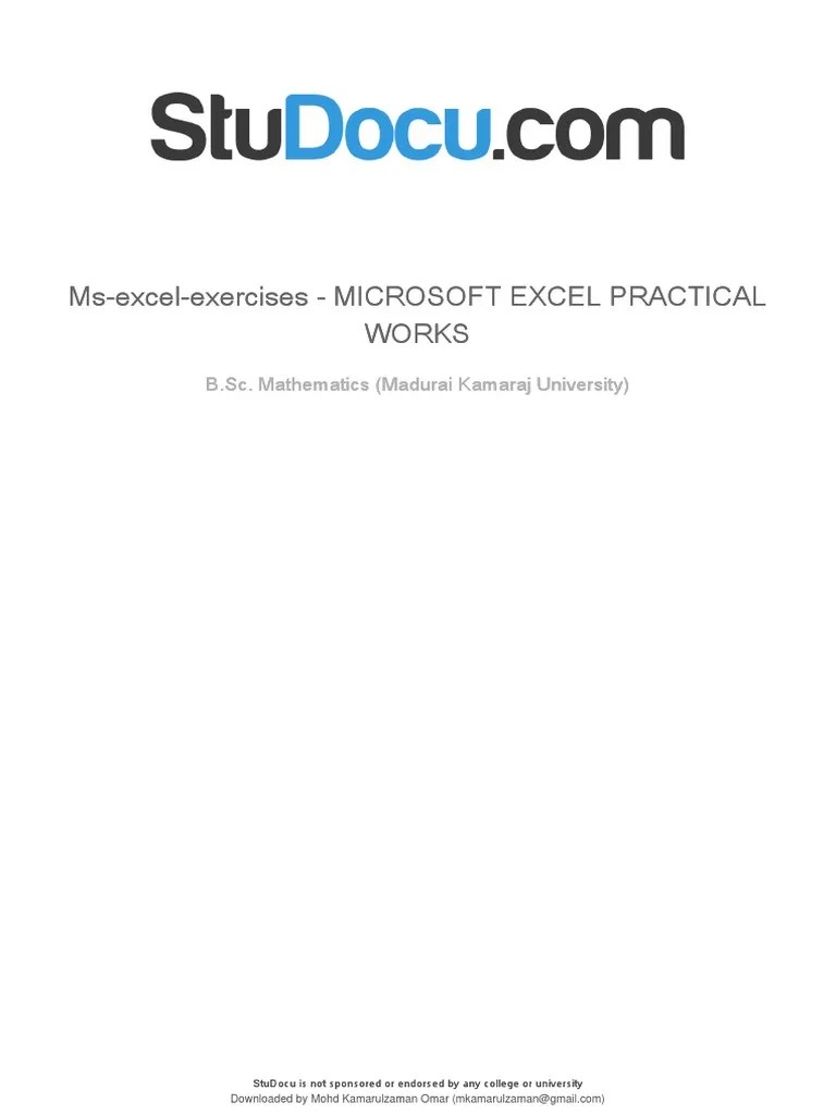 Ms Excel Exercises Microsoft Excel Practical Works | PDF | Microsoft ...