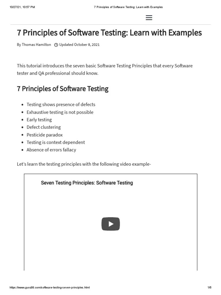 27 Principles Of Software Testing - Learn With Examples | PDF | Software Testing | Software
