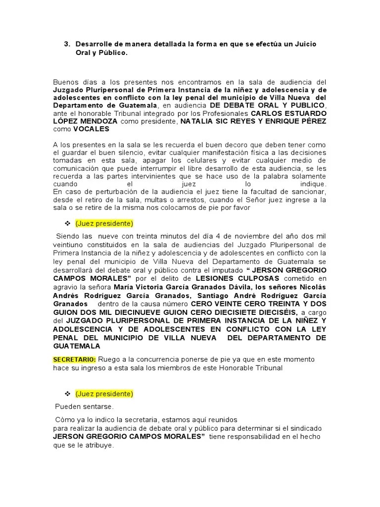 Juicio Oral Y Publico Punto 3 | PDF | Sentencia (ley) | Derecho Penal