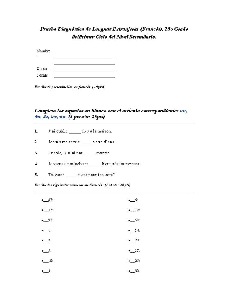 Examen 2do Francés. | PDF