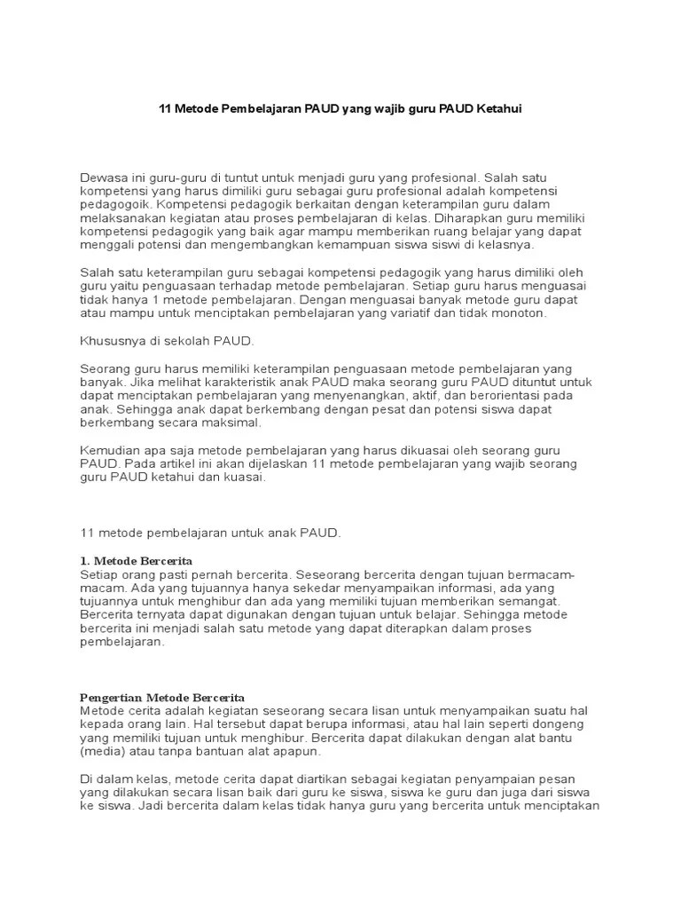 11 Metode Pembelajaran PAUD Yang Wajib Guru PAUD Ketahui | PDF