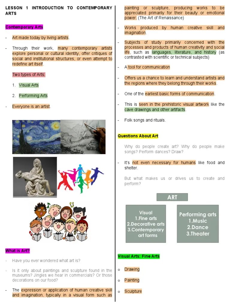 Lesson 1 Introduction To Contemporary Arts | PDF | Aesthetics | The Arts