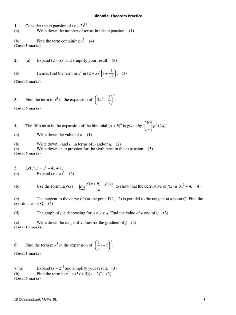 Binomial Theorem Practice | PDF