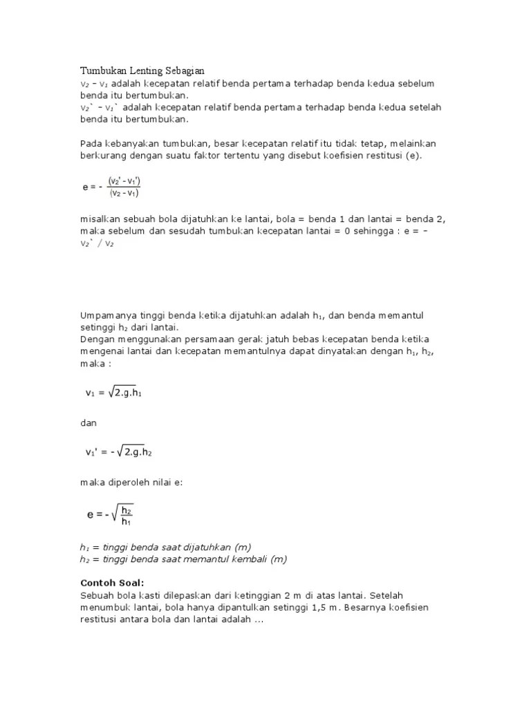 Tumbukan Lenting Sebagian | PDF