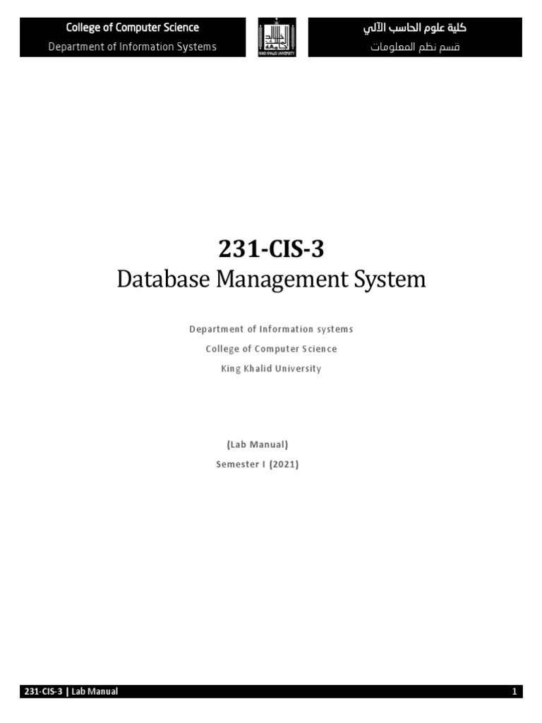 231 - CIS - Lab Manual | PDF | Sql | Computing