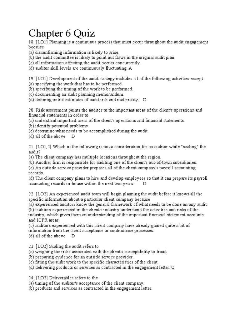 Chapter 6 Quiz | PDF | Audit | Internal Control