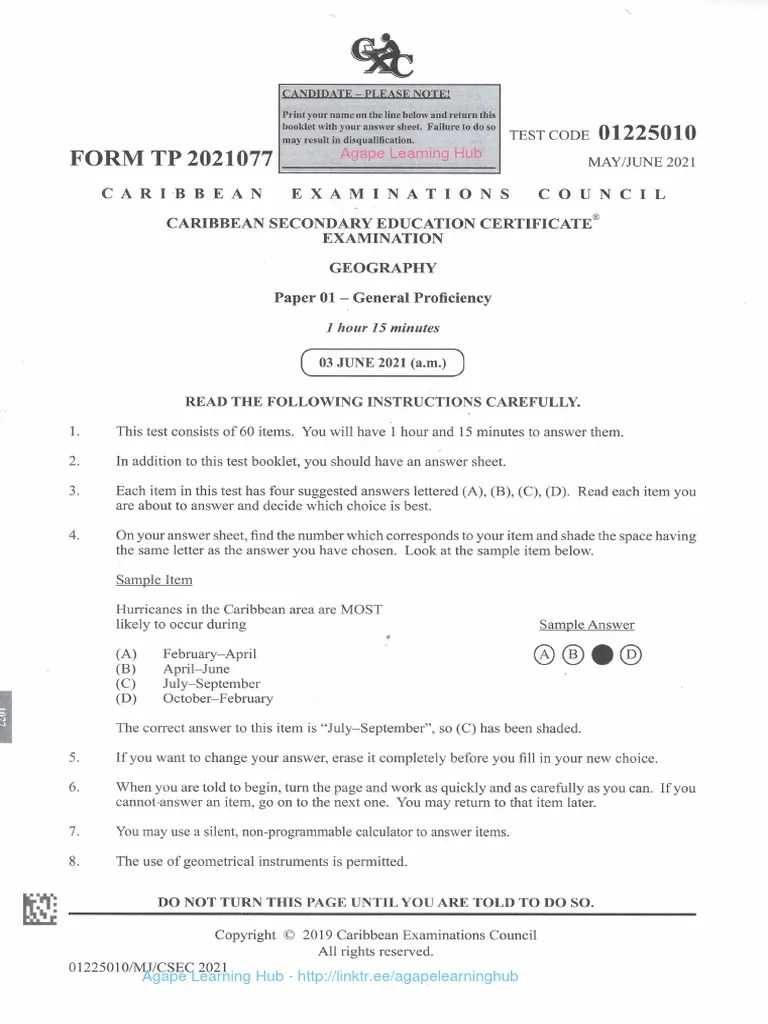 CSEC Geo P1 July 2021 | PDF