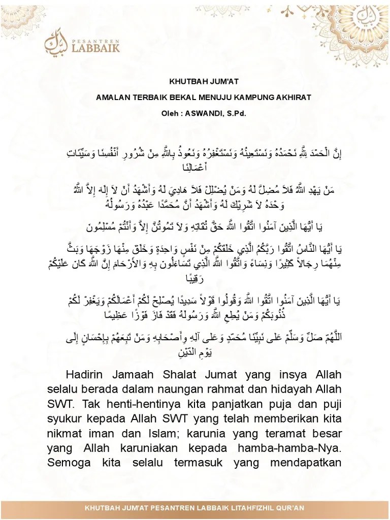 Khutbah Jumat Bekal Terbaik Menuju Kampung Akhirat | PDF