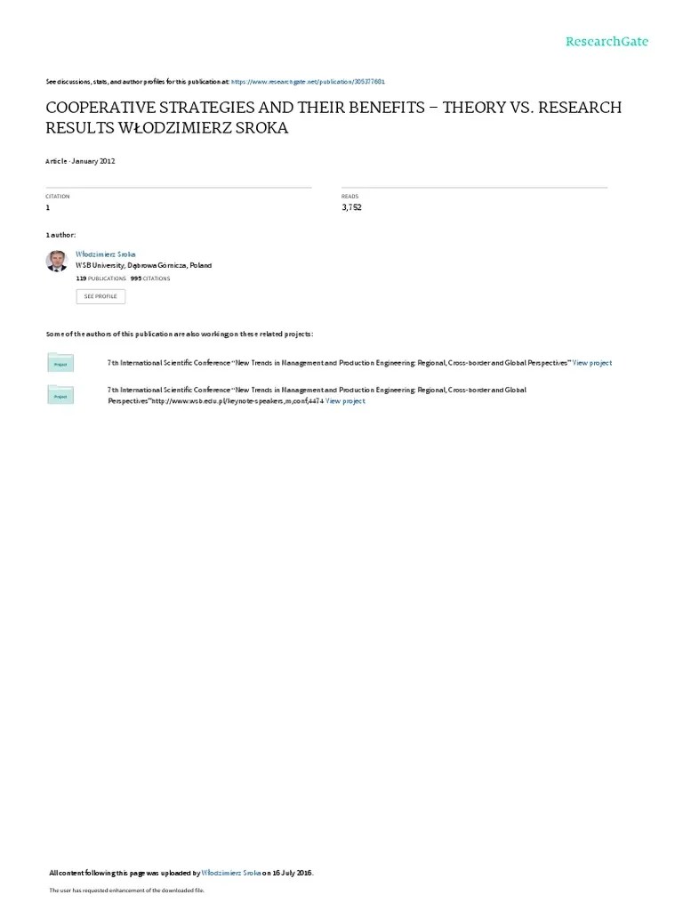 Cooperative Strategies And Their Benefits | PDF | Supply Chain | Innovation