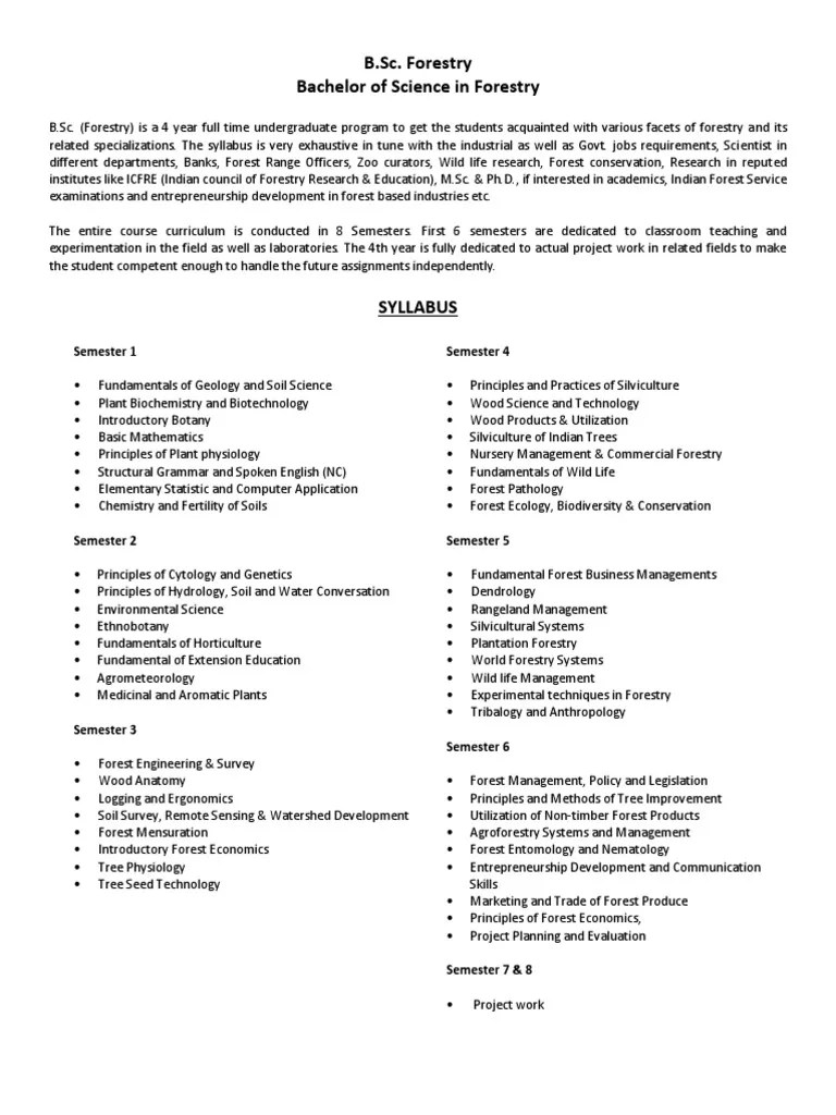 B.Sc. Forestry Bachelor Of Science In Forestry: Semester 1 Semester 4 | PDF | Forestry | Natural ...