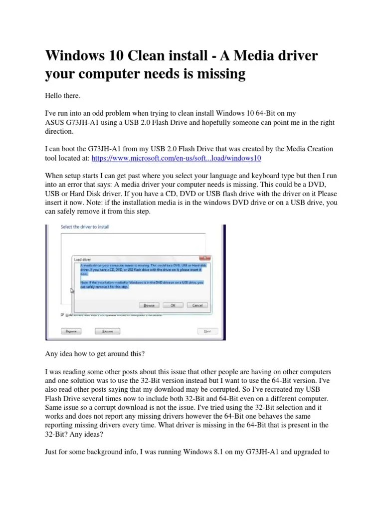 A Media Driver Your Computer Needs Is Missing - Windows 10 Clean Install | PDF | Usb Flash Drive ...