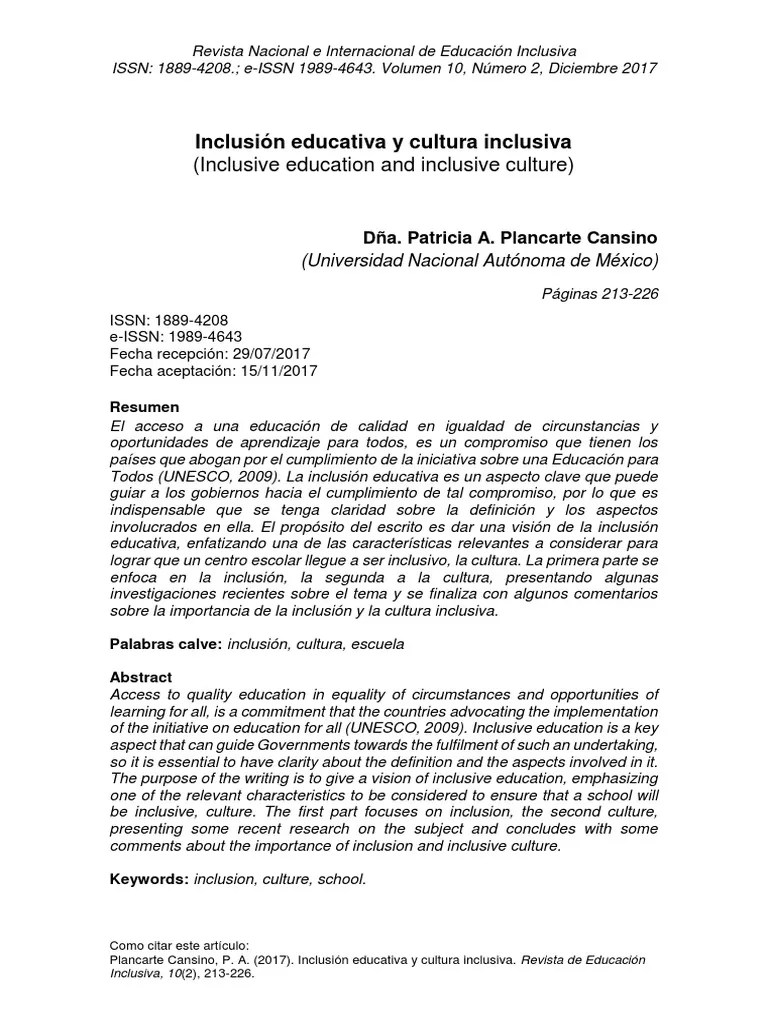 Inclusión Educativa Y Cultura Inclusiva. Unidad 2pdf | PDF | Inclusión (Educación) | Aprendizaje