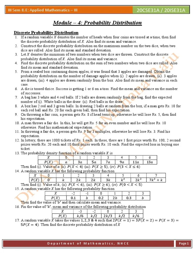 Discrete Probability Distribution Questions | PDF | Probability ...