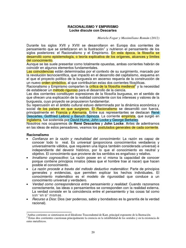 3.2. Empirismo Y Racionalismo, Descartes Y Locke | PDF | René Descartes | Conocimiento