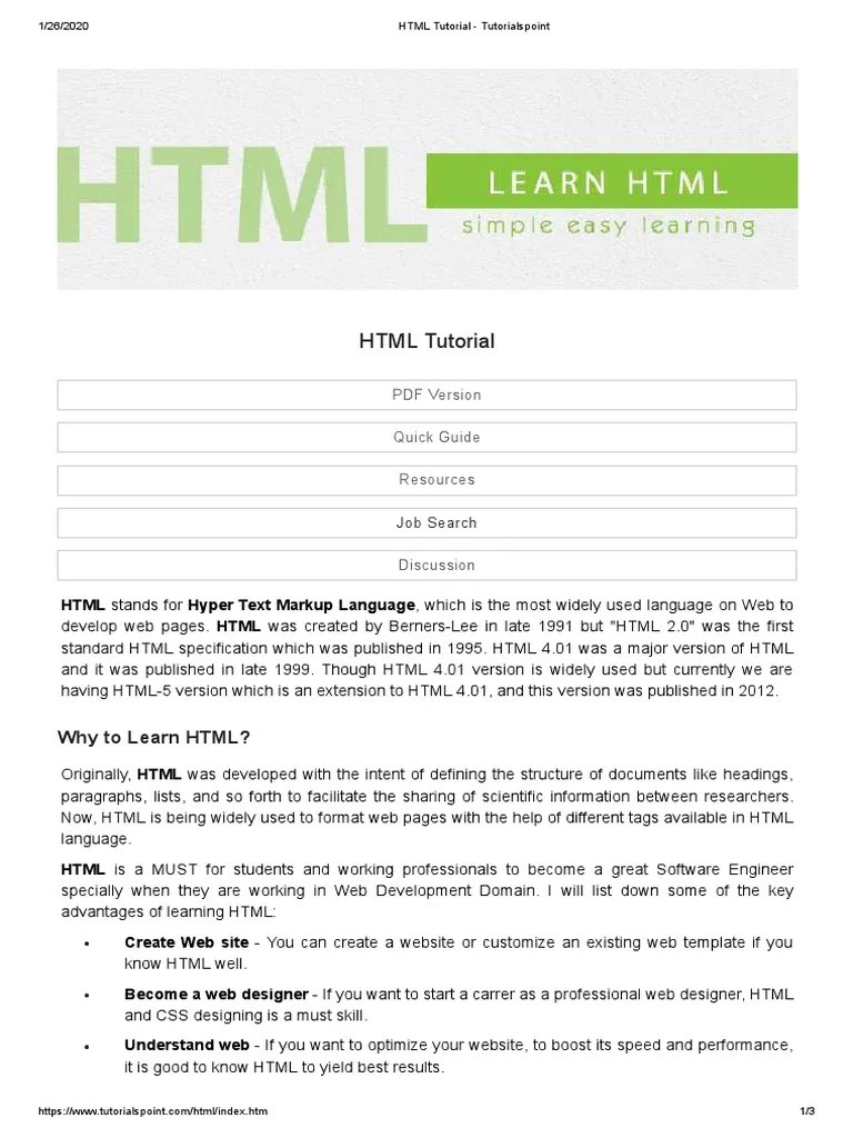 HTML Tutorial | PDF | Html Element | Html