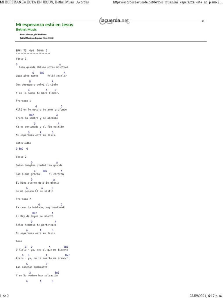 Mi Esperanza Esta En Jesus, Bethel Music Acordes | PDF