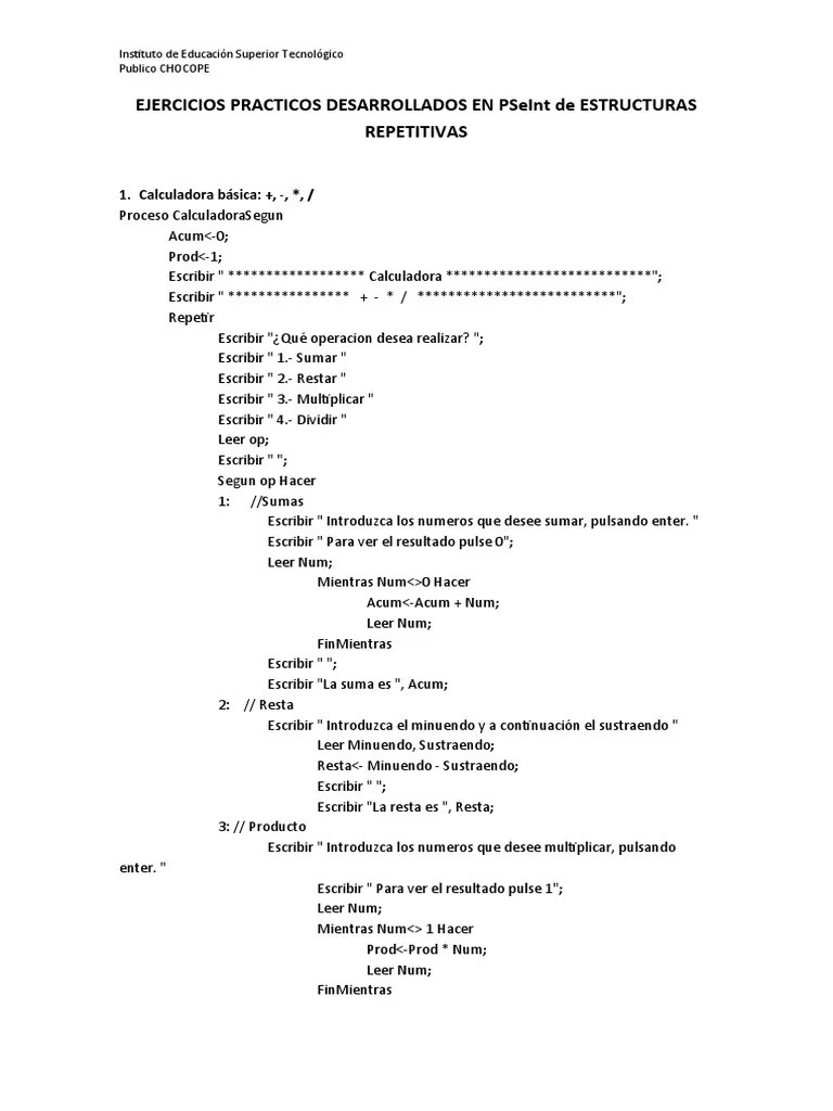 Algoritmos En Pseint | PDF | División (Matemáticas) | Ciencias De La Computación
