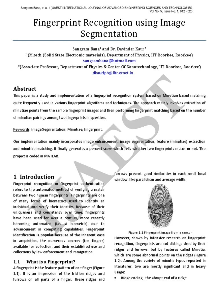 3.IJAEST Vol No 5 Issue No 1 Fingerprint Recognition Using Image ...