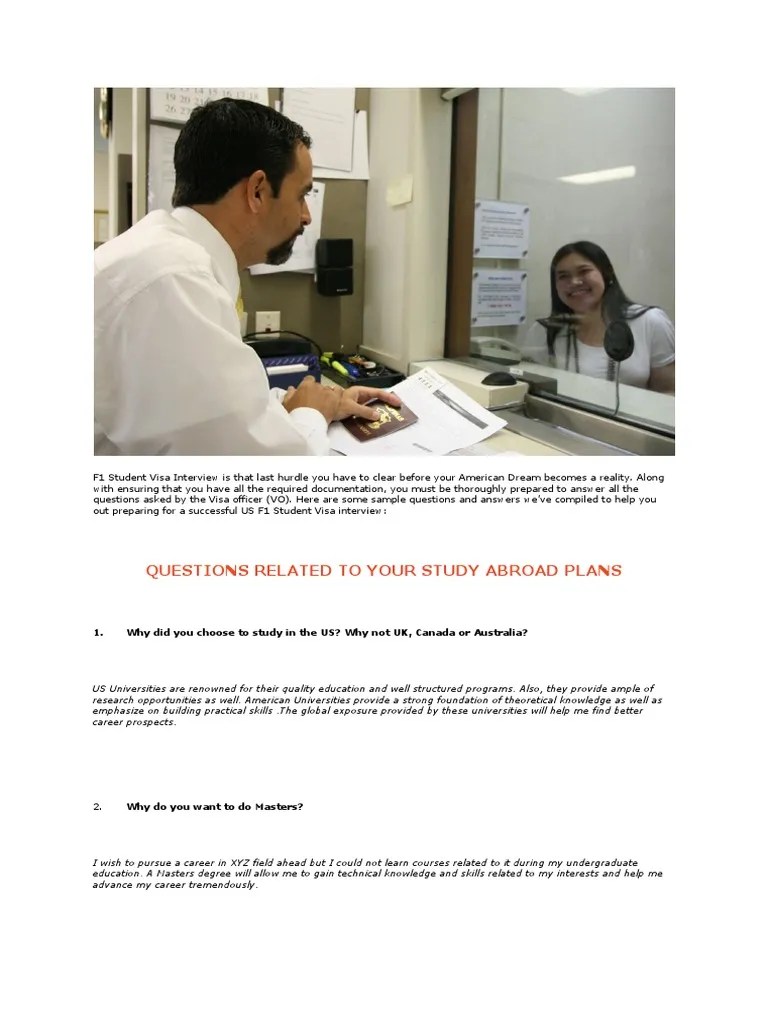 US F1 Visa Interview Sample Questions And Answers | PDF | Graduate ...