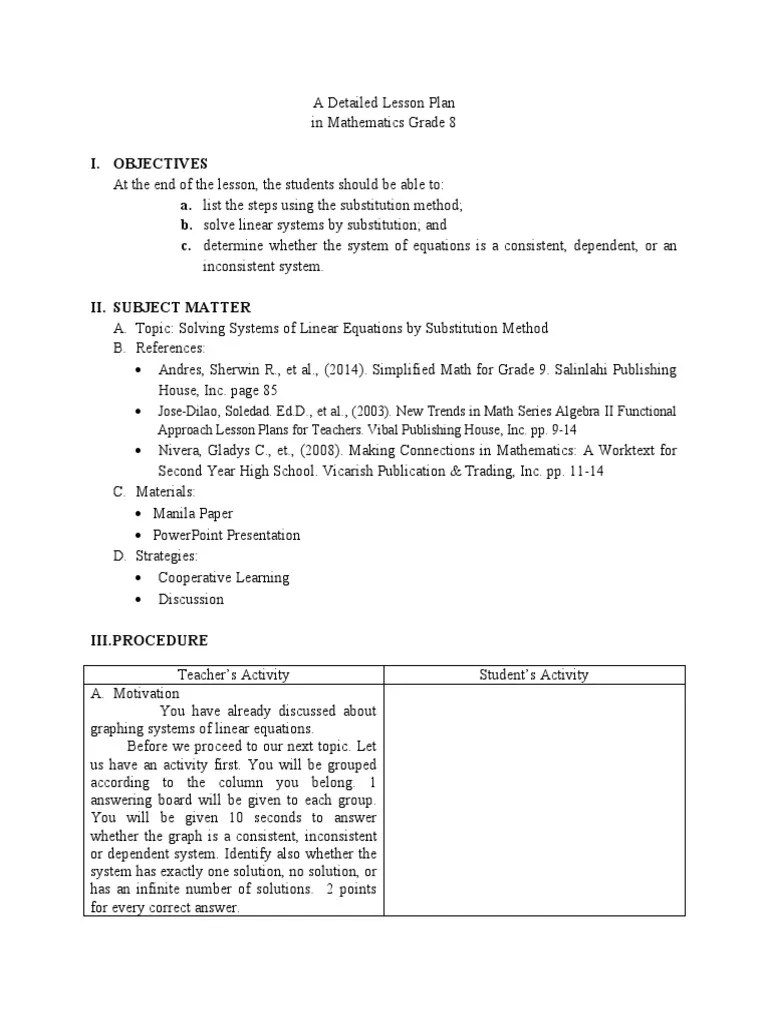 Solving Linear Systems (Substitution) | PDF | Equations | System Of ...