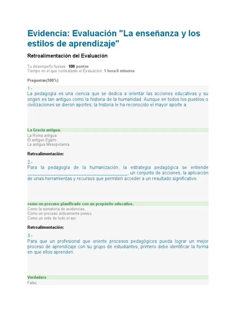 Evidencia Evaluación La Enseñanza Y Los Estilos De Aprendizaje | PDF