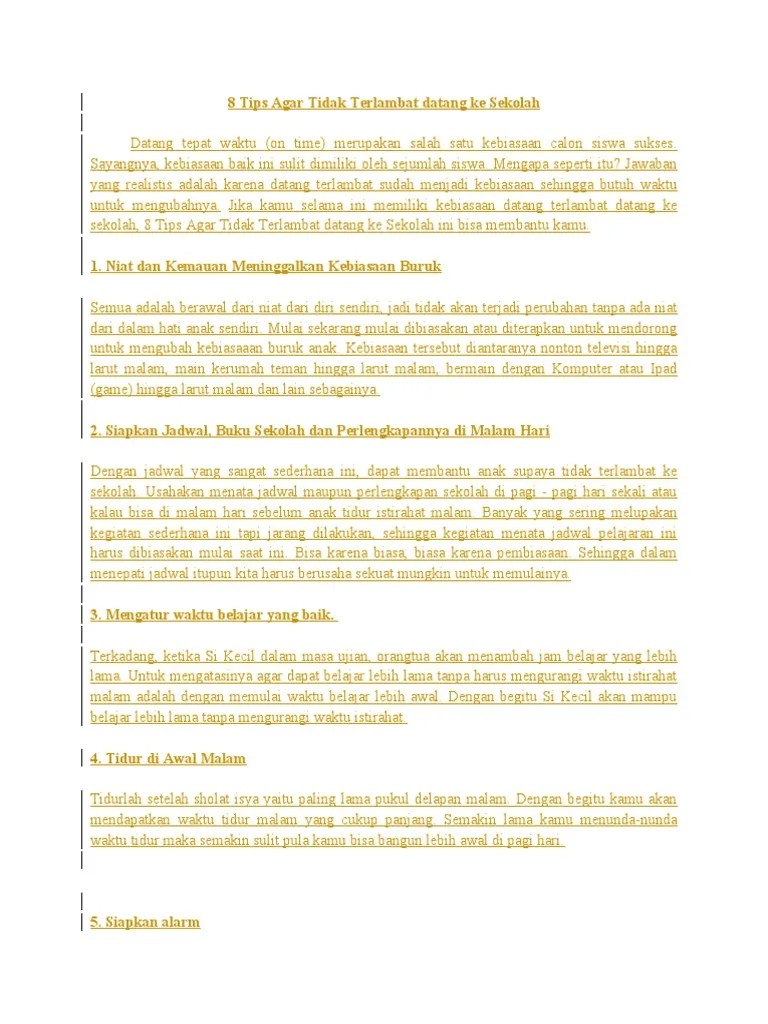 8 Tips Agar Tidak Terlambat Datang Ke Sekolah | PDF