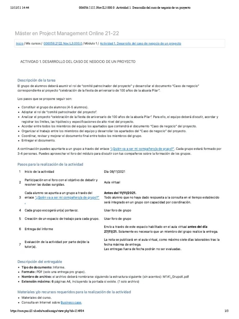 Actividad 1. Desarrollo Del Caso De Negocio De Un Proyecto | PDF | Internet