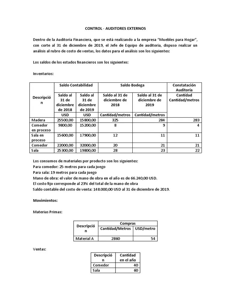 Ejercicio Costo De Ventas | Descargar Gratis PDF | Contabilidad | Auditoría