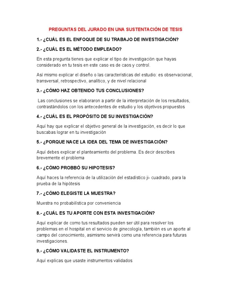 Preguntas Del Jurado En Una Sustentación De Tesis | PDF | Hipótesis ...