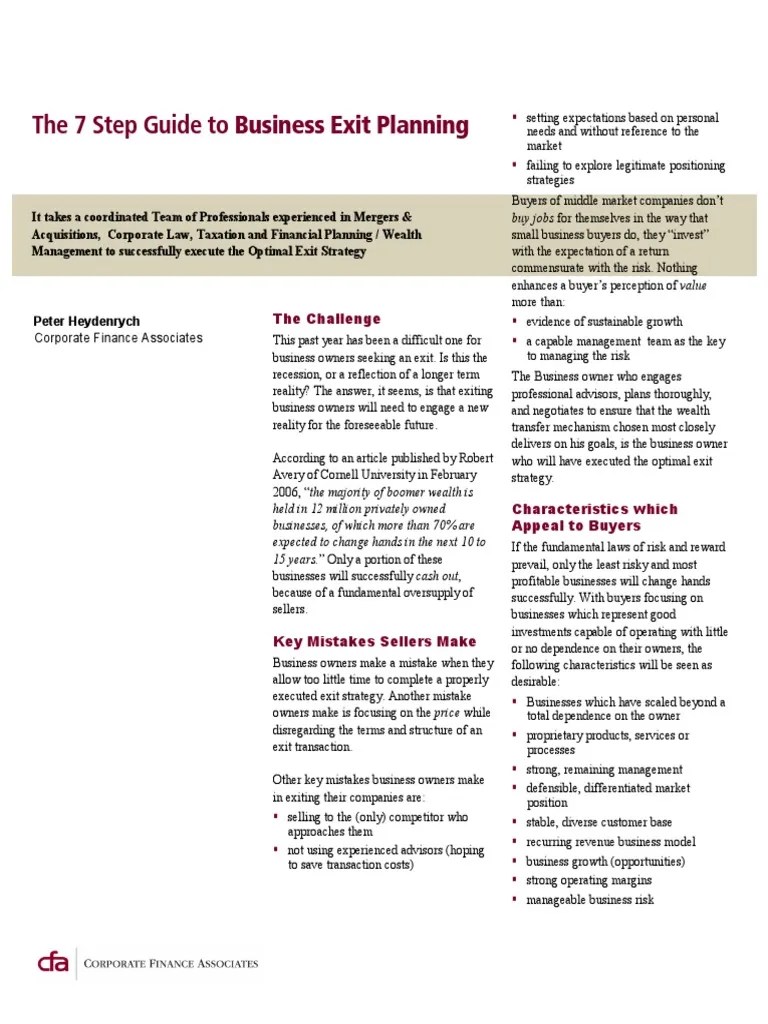 The 7 Step Guide To Business Exit Planning | PDF | Valuation (Finance ...
