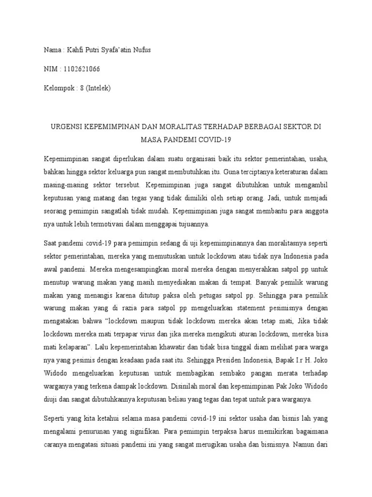 Essay Mengenai Kepemimpinan Selama Pandemi Covid 19 | PDF