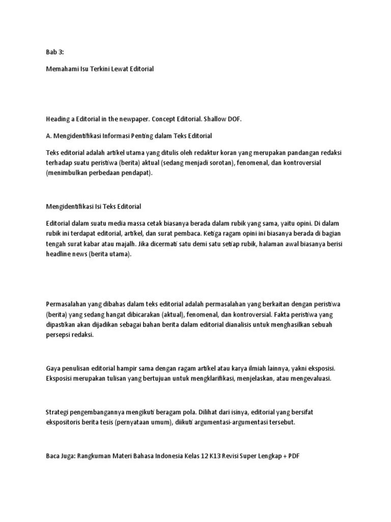 Bahan Ajar Teks Editorial Kelas XII | PDF