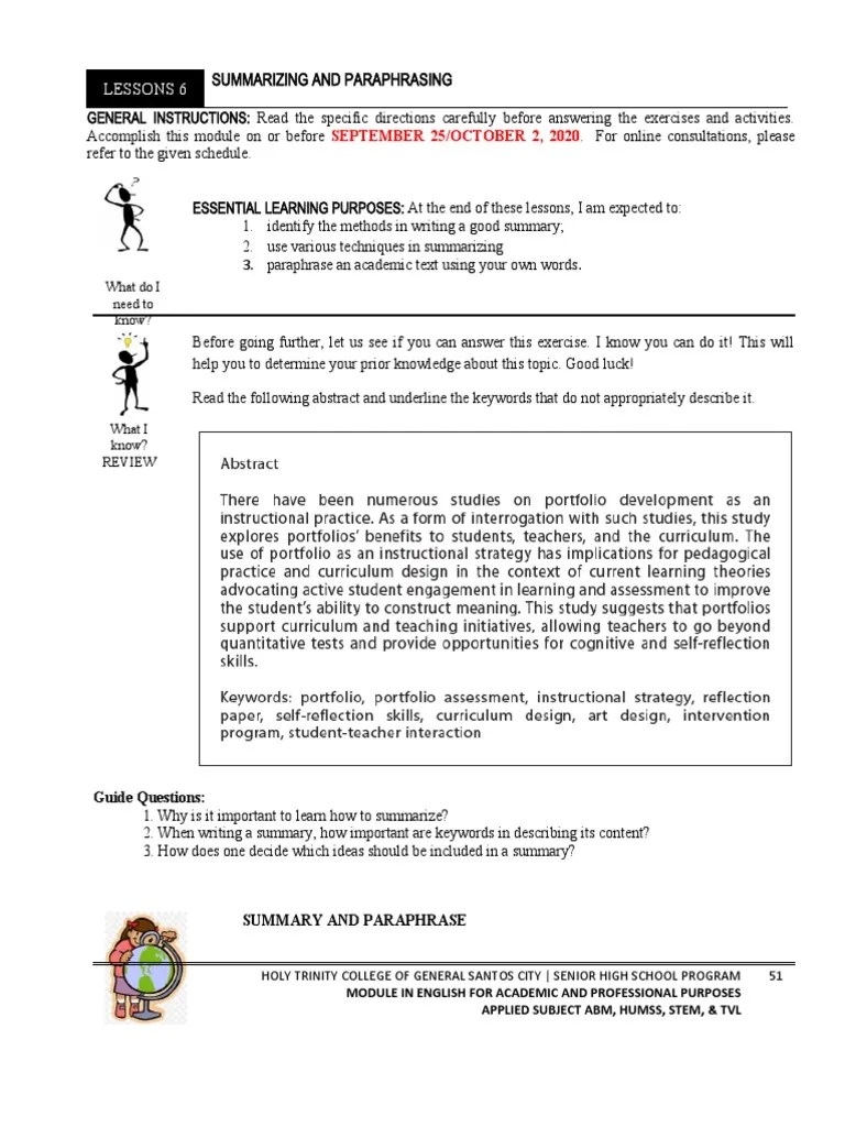 WEEK 3 EAPP Summarizing And Paraphrasing | PDF | Swot Analysis