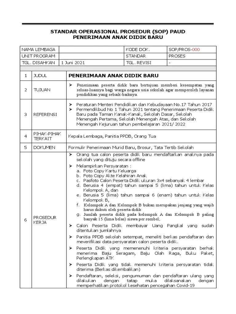 Sop Penerimaan Siswa Baru | PDF
