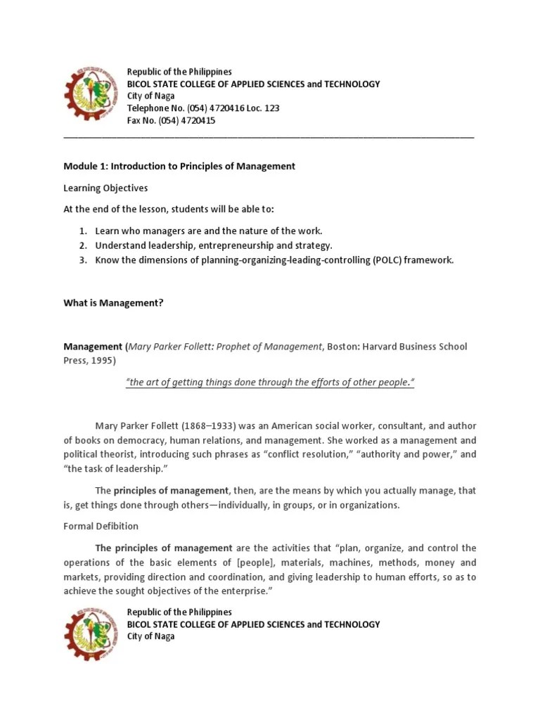 Module 1 Principles Of Management | Download Free PDF | Empowerment ...