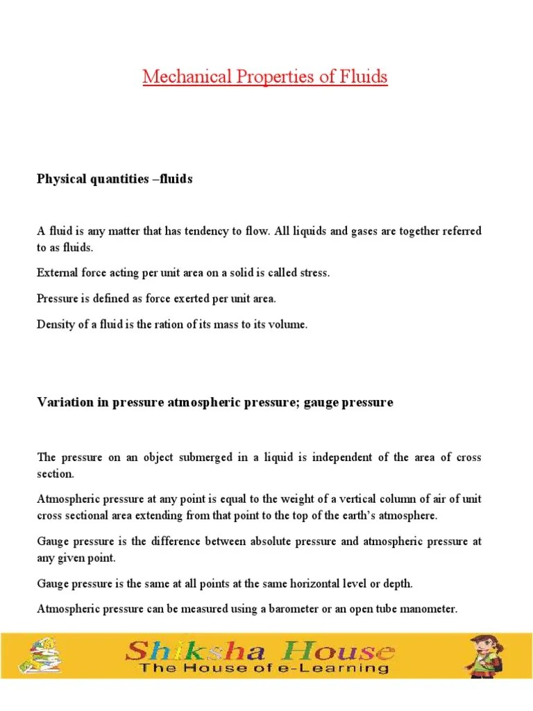 Mechanical Properties And Principles Of Fluids: A Comprehensive Review Of Fluid Dynamics ...