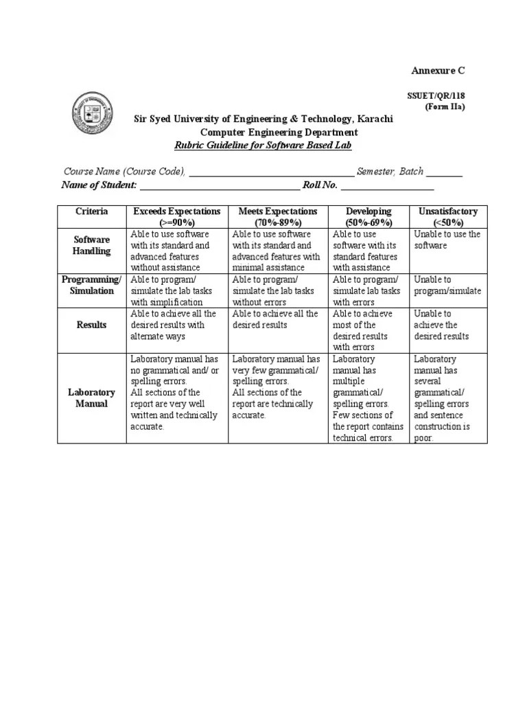 Rubric Guideline For Software Based Lab: Annexure C | PDF | Computer ...