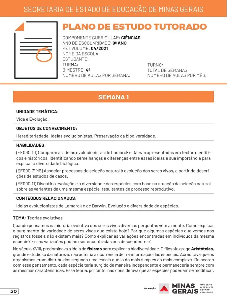 Pet 4 - 9º Ano - Cien | PDF | Abiogênese | Seleção Natural